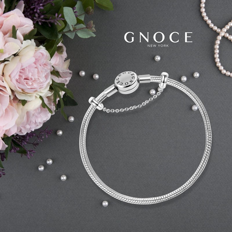GNOCE Charm Bracelet With Safety Chain Stainless Steel Snake Chain