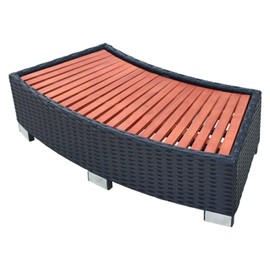 Oakestry Outdoor Spa Step Durable Black Rattan Surface Eucalyptus Wood Platform Powder Coated Steel Frame Weatherproof Construction Uv Resistant Bath Entry Support Dual Layer Raised Stairs Hot Tub