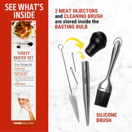 Liquid Solution Turkey Baster 5 Piece Set – Includes Baster for Cooking, Barbecue Basting Brush, 2 Flavor Injector with Cleaning Brush – Great Gift Idea for Thanksgiving