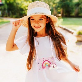 MHwan Children's Neck Pouch, Beautiful Rainbow Wallet with Safety Buckle Against Choking and 7 Independent Storage Compartments, School Enrolment and Birthday Gift for Girls