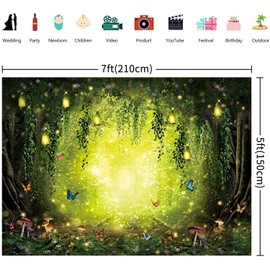 Hnmdmyi 2.1 x 1.5 m Photo Background Magic Forest Fantasty Wonderland Mushroom Wild Flower Butterfly Woodland Photography Background Baby Shower Children Birthday Party Decoration Photo Booth Props