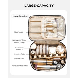 HBlife Travel Makeup Bag Portable Cute Leather Cosmetic Bag Large Make Up Bag Makeup Case Organizer Toiletry Bag for Women Girls with Handle and Removable Divider(Black Rhombus)