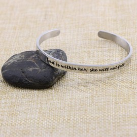 Memgift Christian Bracelets for Women Inspirational Gifts for Her Bible Verse Jewelry Cuff Bangle God is within her, she will not fall Psalm 46:5"