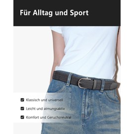 YOUCHAN Pack of 2 belts for men and women, elastic braided belt, 3.3 cm, stretch belt with adjustable, stretchy fabric belt, unisex, Black + grey