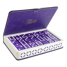 Juego de dominó para adultos y niños - Juego de dominó para juegos de mesa clásicos - Fichas de dominó jumbo gruesas doble 6 para juegos de viaje - 28 fichas de dominó moradas con estuche
