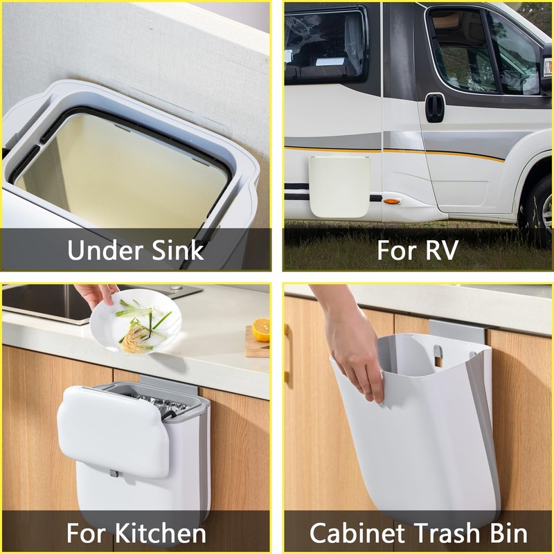 Soddeph 3.2 Gallon Foldable Hanging Trash Can with Lid for