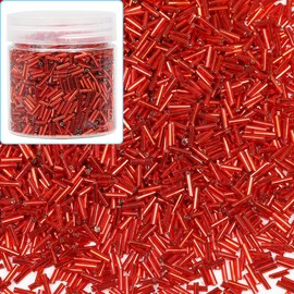 Bala&Fillic Glass Bugle Seed Beads About 3300pcs/100g in Box Size 6x2mm Red Sliver Lined Tube Glass Beads for Jewelry Making (Red Sliver Lined)