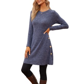 Jar of Love Blue Homecoming Dresses Long Sleeve Dress for Women Casual Dress Sweater Dress Midi Mini Winter Dress for Teens with Pockets,Navy Blue,XL