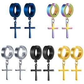 feilok Men's Unisex Creole Earrings Stainless Steel Classic with Cross Pendant Earrings Ear Piercing for Men Women, Stainless Steel