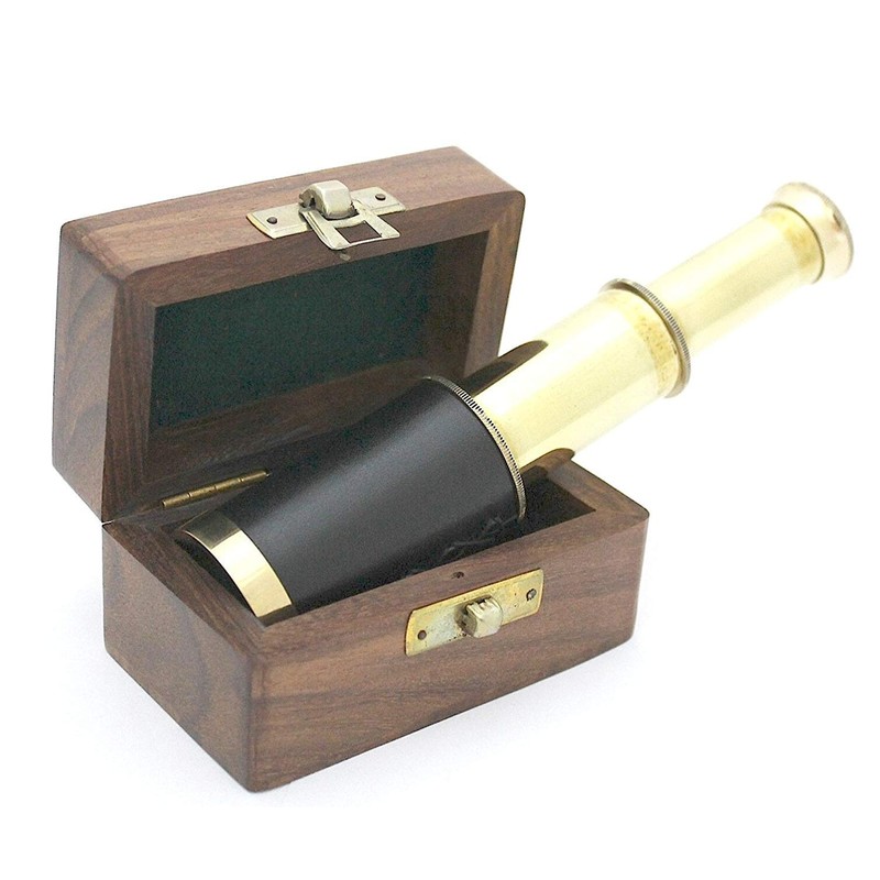 Brass Pocket Telescope - 6" Inch Brass Telescope with Hard-wood