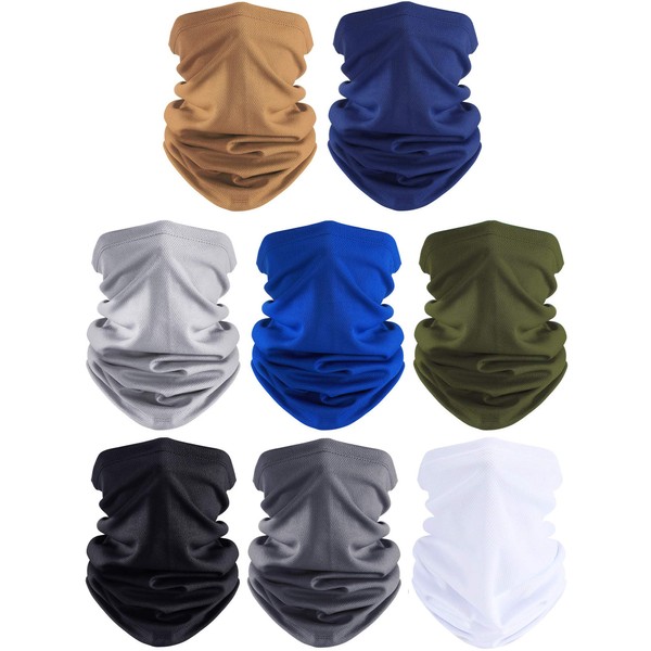 8 Pieces Summer UV Protection Face Coverings Mens Cooling Neck Gaiter Balaclava Breathable Headwear Scarf(Black, Grey, Blue, White, Khaki, Dark Grey, Navy Blue, Army Green)