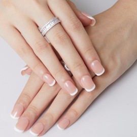 ManiTips Reusable Handmade Press on Nails Short Square, MANITIPS White French Tip Manicure Fake Nails with Glue, 12 Sizes - 24 Nail Kit