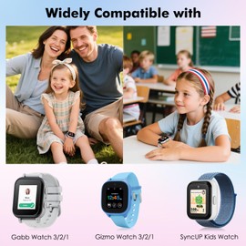 Astorgos 3pack Elastic Scrunchie Band Compatible with Gizmo Watch 3 2 1/Gabb Watch 3e 3 2 1/SyncUP Kids Watch, Strechy Loop Replacement Strap for Childrens, Purple-Pink+Pink-Blue+Oil-Painting