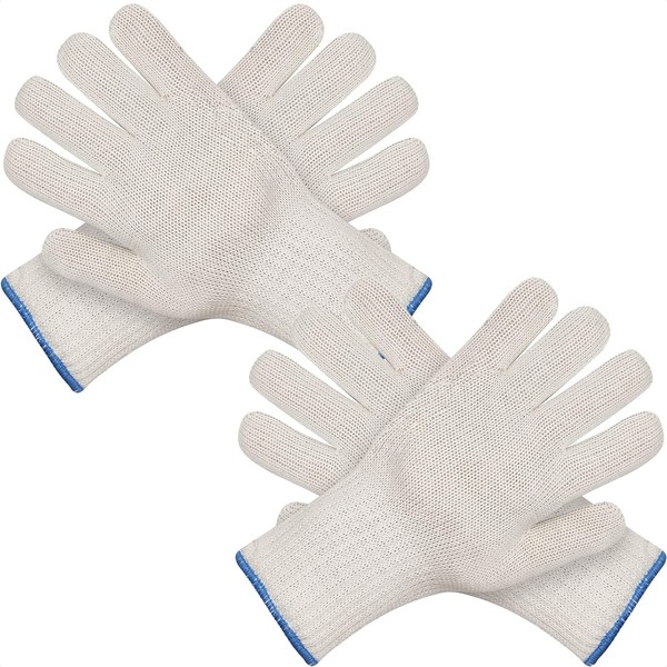 2Pair White Cotton Gloves for Food Prep - Large Oven Mitts for Men Fireproof Cooking Gloves Heat Resistant Gloves for Baking Accessories - Kitchen Gloves for Cooking Kitchen Mittens and Pot Holder Set