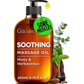Gya Labs Aceite de masaje calmante (7.7 onzas) – Elaborado con aceites de eucalipto, menta, corteza de canela, limón, jojoba y argán