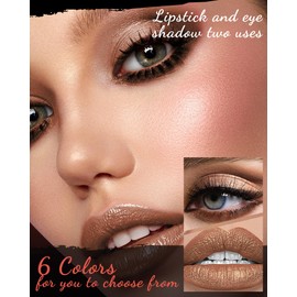 Glod Brown Glitter Lipstick Eyeshadow Long Lasting, Metallic High Shine Glitter Diamond Creamy Lipstick Lip Makeup Transferproof, Shimmer High Impact Lipcolor Lip Stick for Women Party Cosplay Use-03