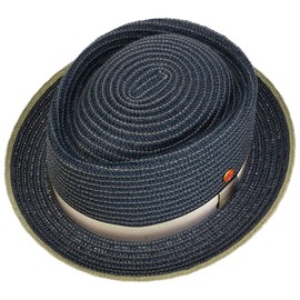 Mayser Andy Pork Pie Straw Hat Summer Hat Sun Hat Porkpie Pork Pie Hat Beach Hat Men - Made in the EU with Grosgrain Ribbon Spring Summer, blue