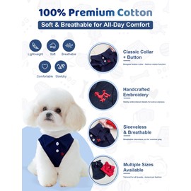 Dog Shirts for Small Medium Dogs - Summer Mellow Collared Polo T Shirt Puppy Soft Clothes Cats for Cute Boy Girl Pets, Navy Blue, Embroider, Parent-Child Clothing, X-Small