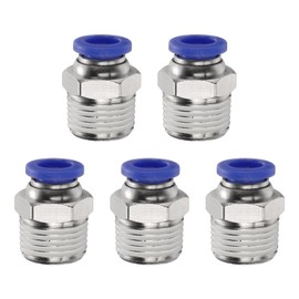 sourcing map 5pcs Push to Connect Fitting 8mm Tube OD x 3/8" NPT Thread Male Straight Quick Connector Copper Air Line Hose Fittings for Industry Air System PC8-N03, Blue