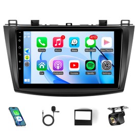 Car Radio for Mazda 3 2009 2010 2011 2012 2013 with Wireless Carplay Android Auto,9 Inch Touch Screen, Bluetooth,GPS,WiFi,SWC,Backup Camera