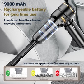 4 in 1 Portability car Vacuum Cleaner，Pure Copper Brushless Motor, 9000mAH Rechargeable Handheld Cordless Vacuum Cleaner, 21,000Pa Super Suction Power for Quick Cleaning of Cars, Homes and Pets