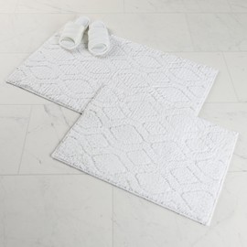 Superior Bath Rug Set, Small Area Rugs for Bathroom, Kitchen Decor, Machine Washable, Non-Slip Bathmat Rug, High-Low Jacquard Mat, Geometric Diamond Accent, Brou Collection, Set of 2, Medium, White