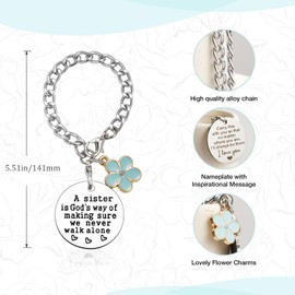 SANUIU 3Pcs Flower Chain Charms for Cup Handle, Bottle Accessories for Bottle Handle, Inspirational Words Tag with Pink, Blue, White Flower Charms, Customized Gifts for Girls, Family, Friends