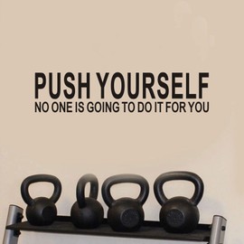 Inspirational Quotes Wall Decals for Gym: Motivational Vinyl Art Wall Stickers for Office Garage Classroom School - Push Yourself 35" X 8"