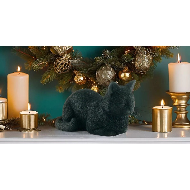 3" Black Cat Sleeping Hand Painted Mini Figurine Statue Sculpture