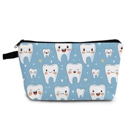 YULUENZE Smiling Teeth Present Cartoon Tooth Makeup Bag Cute Small Organizer Bag with Zipper Tooth Print Cosmetic Bag Birthday Presents for Dentists Dental Nurse Patients Women Friends