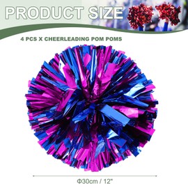 YELARXI Metallic Cheerleading Pom Poms Cheer Pompoms, 12 Inch with Handle Rings Fit for Team Spirit Sports Dance Cheering, (4Pcs, Fuchsia Blue)