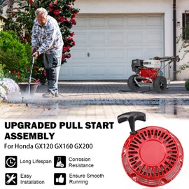 GX120 GX160 GX200 Pull Start Assembly with Start Cup 28400-Z4M-305ZB for Honda Generator Recoil Starter 159cc 196cc 4HP 5.5HP 6.5HP Pull Cord Parts, Replaces 28400-Z0T-003ZB 28400-ZH8-023ZB, Red