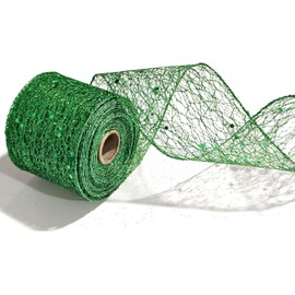 Saint Patrick's Day Fabric Ribbons, Green Glitter Edge Wired Burlap Ribbon for St Patrick Day Decor Irish Hanging Wrapping Party Gift Decoration Outdoor Crafts Supplies 2.5 Inch * 10 Yards * 1 Roll