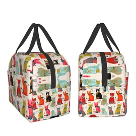 Cat Ladies Insulated Lunch Bag Cooler Tote with Front Pocket Water-Resistant Thermal Leak-Proof Lunch Organizer for Woman Man Outdoor School Work Pinic or Travel