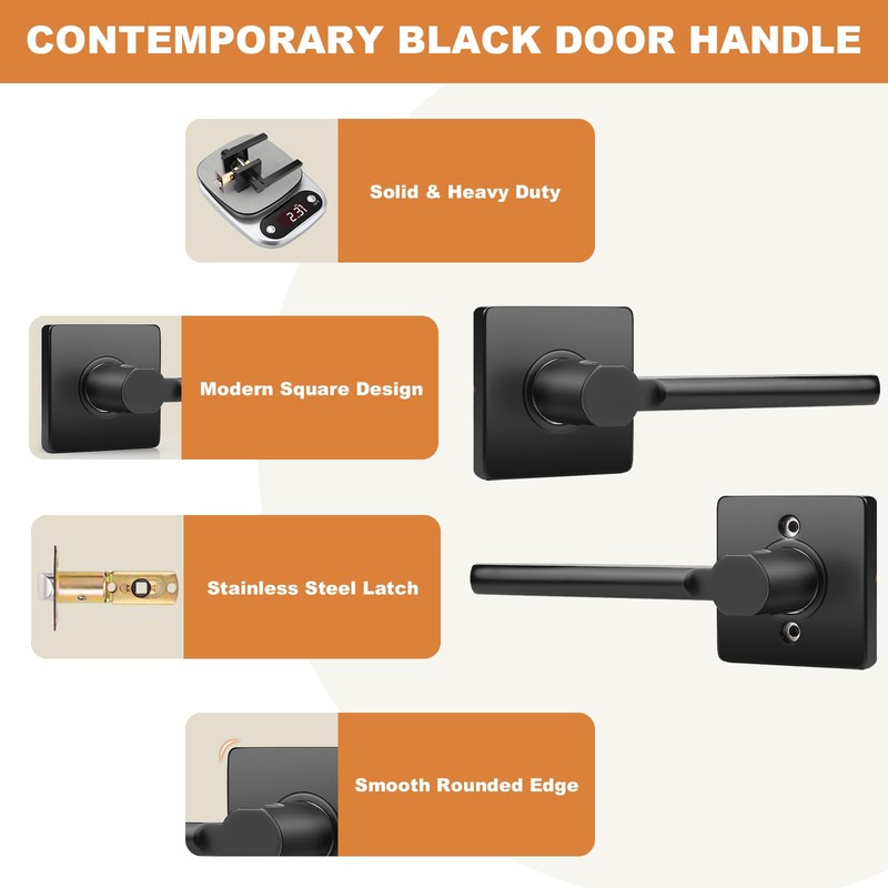 Probrico Square Black Passage Door Handle Heavy Duty Keyless Door