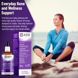 AOR AOR Liquid Vitamin D3 Drops 1000 IU for Adults 50 ml 250-Servings - Vegan, Non-GMO & Gluten-Free - Vitamin D Supplement - Promotes Strong Bones & Immune - Easy to Absorb with Calcium for Bone Health