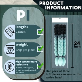 3 Pack Braiding Hair Ombre Braiding Hair 24 Inch Jumbo Braiding Hair Extension,Nature Synthetic Hair Extensions for Braid smulticolour（Black/Light blue/B16）