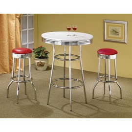 Coaster Home Furnishings CO- Cleveland 50's Soda Fountain Bar Table, Chrome and White