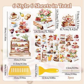 WANDIC 6 Sheets Rub On Transfer Sticker, Afternoon Tea Dessert Sticker Decal for DIY Scrapbooking Photo Albums Furniture, 15 * 30cm