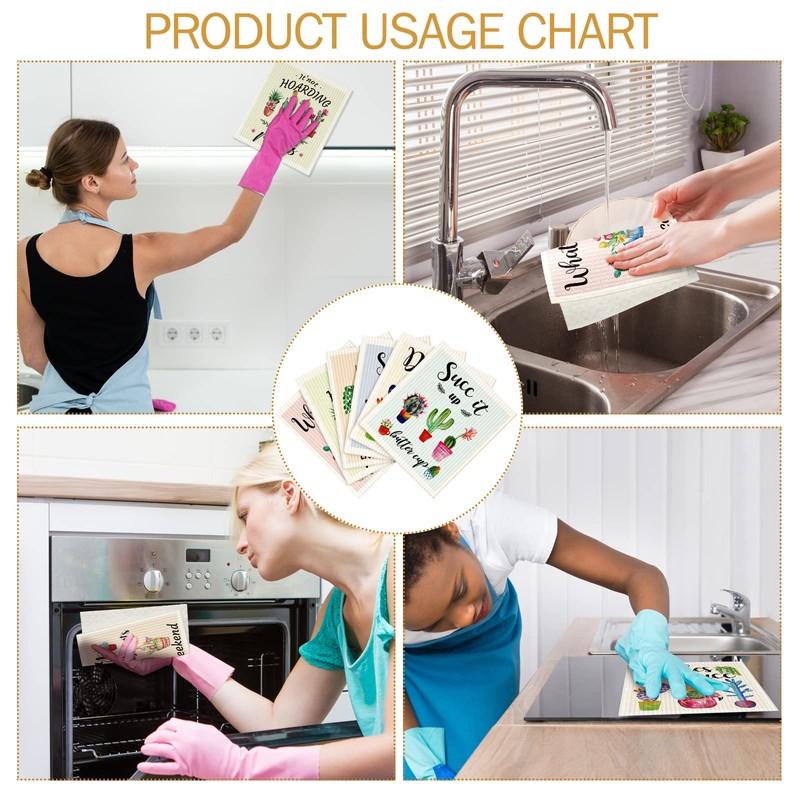 Cunhill 6 Pcs Swedish Kitchen Dish Cloths Kitchen Towels Reusable