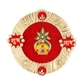 Auspicious Shubh Labh Hanging Round Kalash Decor Door Wall Hanging Wall Toran Indian Traditional Festival Diwali Decoration Handcrafted Valance Showpiece for Home Temple Pooja(Size:-4")(Red,Golden)