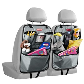 Rubbermaid Backseat Car Organizer, Kick Mats and Seat Back Protector, Car Organizer for Kids with 6 Storage Pockets, Travel Essentials for SUV, Truck, Car - 2 packs Gray
