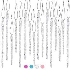 36 pcs, 4“ & 6”, Glass Icicle Ornaments for Christmas Tree Decor, Premium Twisted Hanging Icicles, Winter Wedding & Holiday Party Decorations