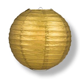 Quasimoon PaperLanternStore Decorative Paper Lantern - (Single, 10-Inch, Gold, Even Ribbing) Round Paper Lantern - Ideal Wedding and Party Decor or Home Accent, Lighting Optional