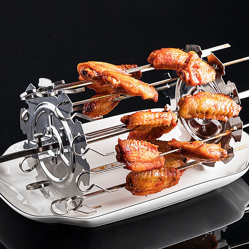 BBQ Roaster Rotisserie Skewers Needle Cage Oven Kebab Grill Stainless