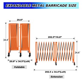 1 Set 16.8FT Industrial Metal Expandable Barricade，Retractable Traffic Fence with Casters, 270° Folding Security Gate, Portable Barricade Gate for Construction Area, Traffic Control, Cordon
