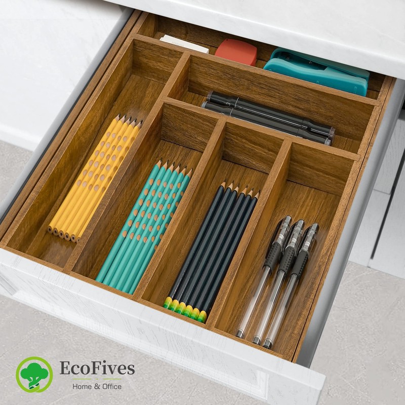 Luxury Acacia Kitchen Drawer Organizer - Silverware Organizer - Utensil