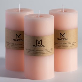 MOZEAL 3" x 6" Hand-Poured Unscented Candle, Dripless Pillar Candle Set of 3, Long Lasting Burning, Approx 120 Hours Burn Time, Rustic Country Style, for Bridal Showers, Soft Elegance, Pearl Blush