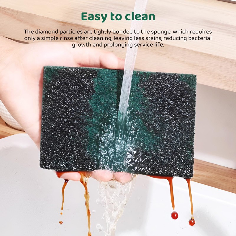 10 PCS Heavy Duty Scour Pads,Green Scrub Pads,Diamond Sponge Cleaning