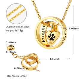 InfuMemo Cremation Jewelry for Ashes Pendant Dog/Cat Funeral Keepsake Urn Necklace Paw Print Memorial Necklace Forever in My Heart,No Longer by My Side Pet